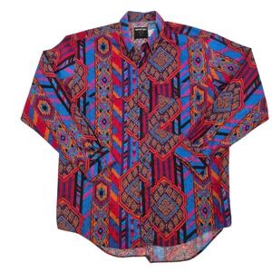Frontier Series Mens Vintage 90s Southwestern Western Shirt Geometric Large USA